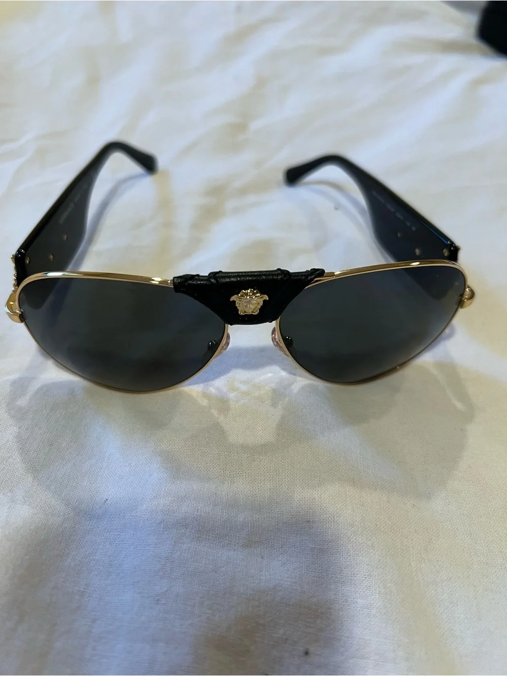 Versace sunglasses VE2150-Q (gold/black aviators with leather Medusa bridge)